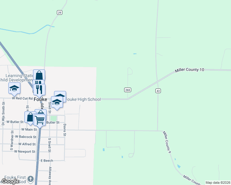 map of restaurants, bars, coffee shops, grocery stores, and more near Co Road 10 in Fouke