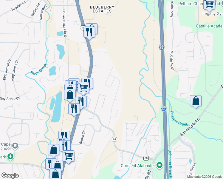 map of restaurants, bars, coffee shops, grocery stores, and more near 122 Highview Cove in Pelham