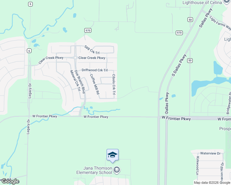 map of restaurants, bars, coffee shops, grocery stores, and more near 4326 Cibolo Creek Trail in Prosper