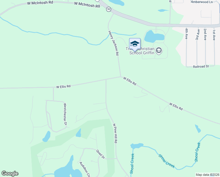 map of restaurants, bars, coffee shops, grocery stores, and more near 628 North Pine Hill Road in Griffin