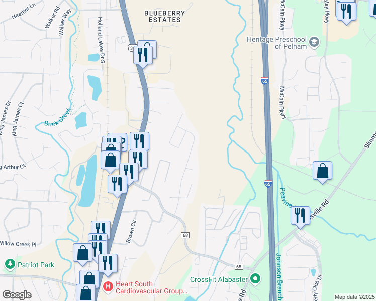 map of restaurants, bars, coffee shops, grocery stores, and more near 260 High Ridge Drive in Pelham