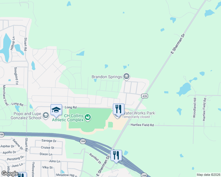 map of restaurants, bars, coffee shops, grocery stores, and more near 5309 Locke Drive in Denton