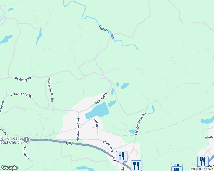 map of restaurants, bars, coffee shops, grocery stores, and more near 15490 Waterfall Drive in Brookwood