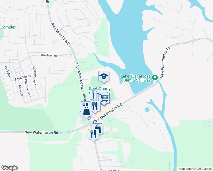 map of restaurants, bars, coffee shops, grocery stores, and more near 2100 Rock Quarry Drive in Tuscaloosa