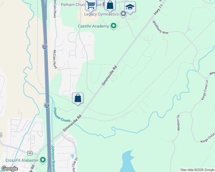 map of restaurants, bars, coffee shops, grocery stores, and more near 2421 County Road 11 in Pelham