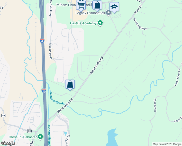 map of restaurants, bars, coffee shops, grocery stores, and more near 2641 Simmsville Road in Pelham