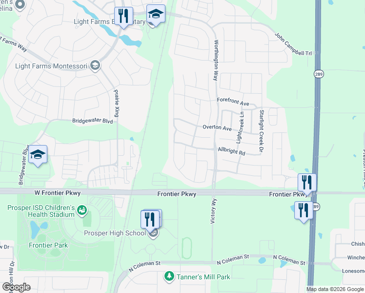 map of restaurants, bars, coffee shops, grocery stores, and more near 4324 Switchgrass Street in Celina