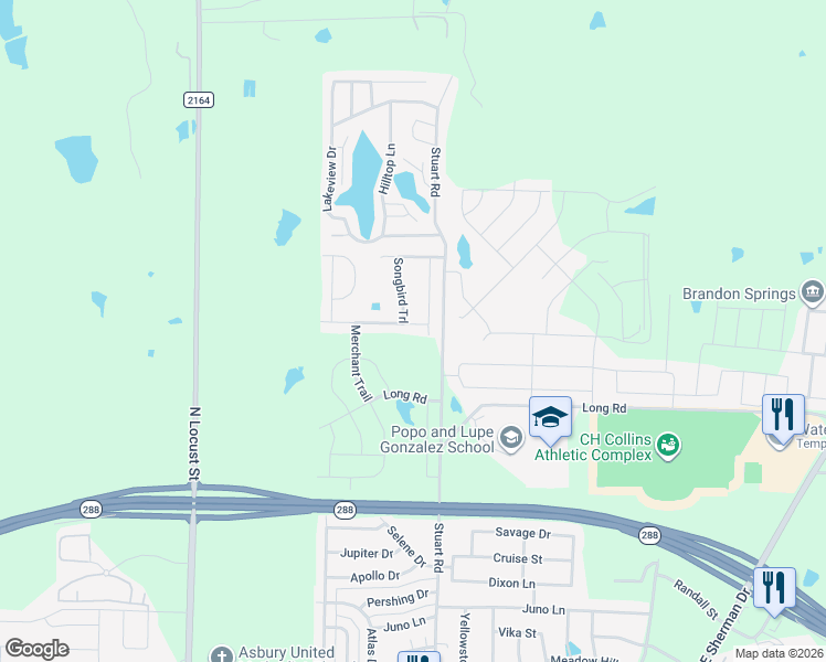 map of restaurants, bars, coffee shops, grocery stores, and more near 1004 Lansman Trail in Denton
