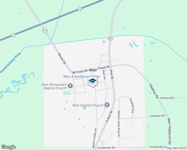 map of restaurants, bars, coffee shops, grocery stores, and more near 351 Marion Kelley Drive in Weir