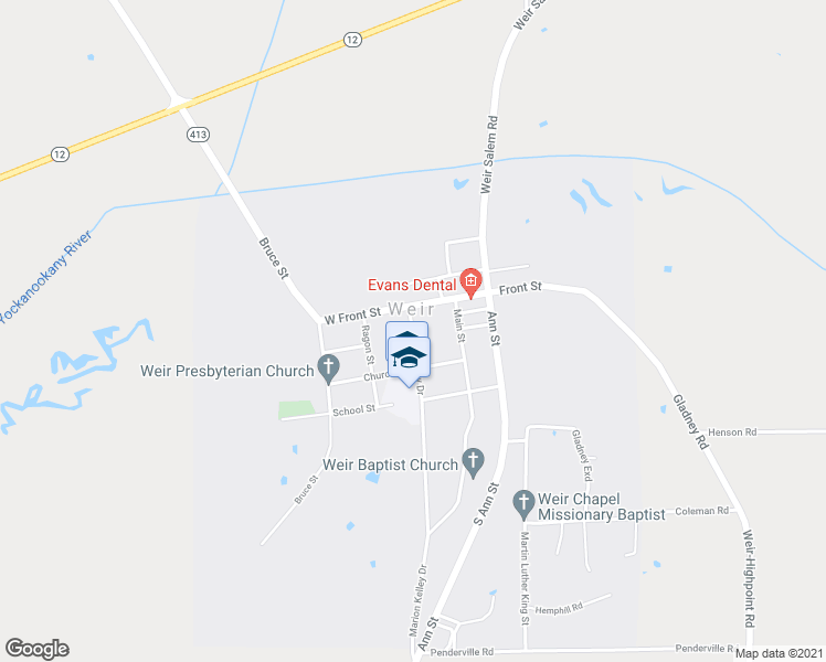 map of restaurants, bars, coffee shops, grocery stores, and more near 351 Marion Kelley Drive in Weir