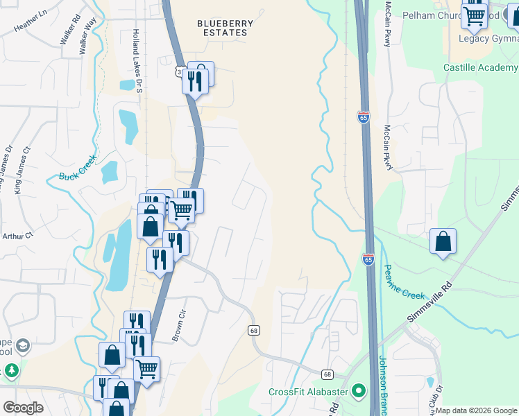 map of restaurants, bars, coffee shops, grocery stores, and more near 122 Highview Cove in Pelham