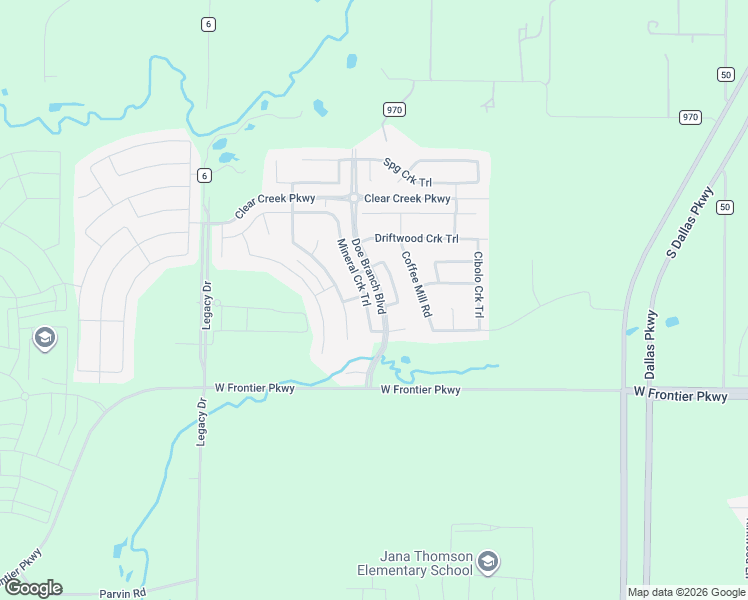 map of restaurants, bars, coffee shops, grocery stores, and more near 4417 Mineral Creek Trail in Prosper