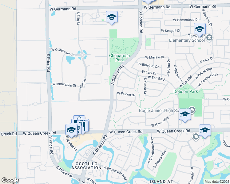 map of restaurants, bars, coffee shops, grocery stores, and more near 1974 West Mockingbird Drive in Chandler