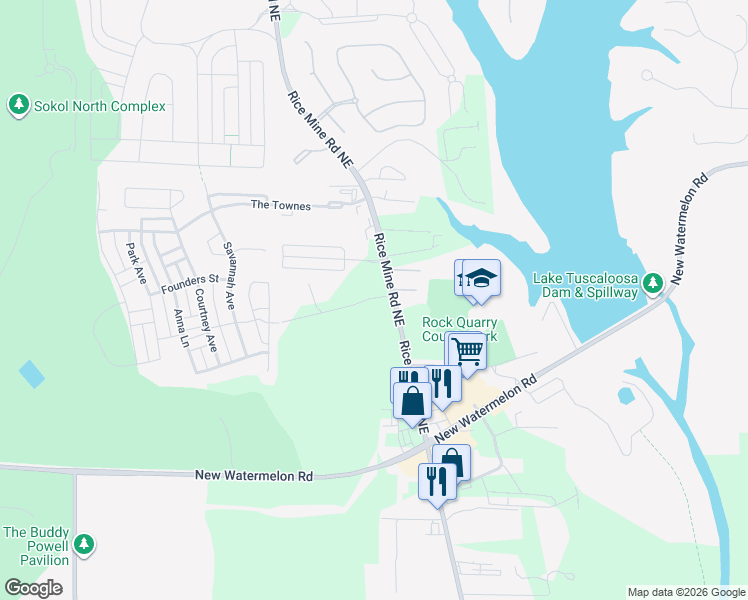 map of restaurants, bars, coffee shops, grocery stores, and more near 4964 Rice Mine Road Northeast in Tuscaloosa
