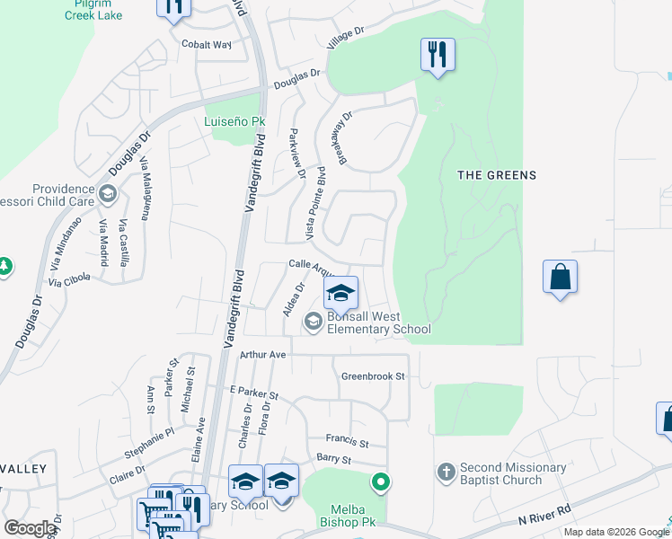 map of restaurants, bars, coffee shops, grocery stores, and more near 1054 Bellingham Drive in Oceanside