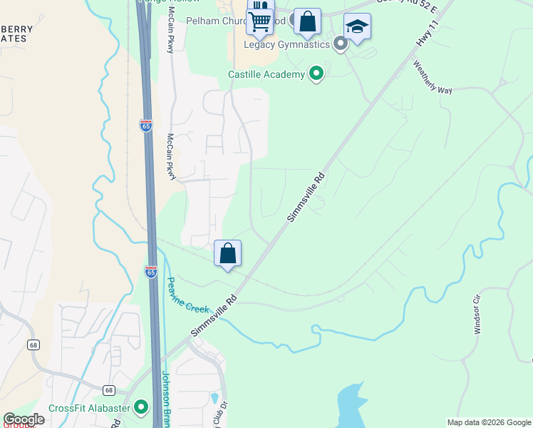 map of restaurants, bars, coffee shops, grocery stores, and more near 2421 County Road 11 in Pelham