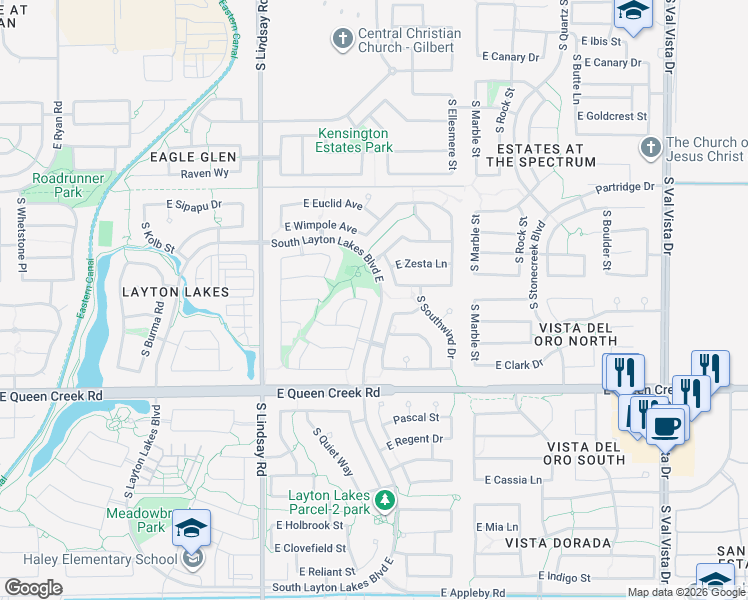 map of restaurants, bars, coffee shops, grocery stores, and more near 1006 East Doral Avenue in Gilbert