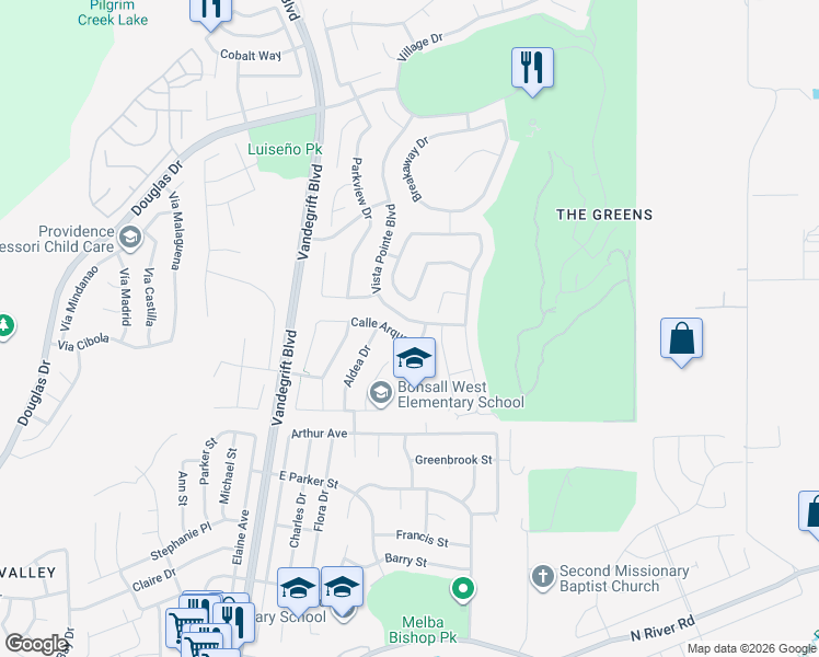 map of restaurants, bars, coffee shops, grocery stores, and more near 1054 Bellingham Drive in Oceanside