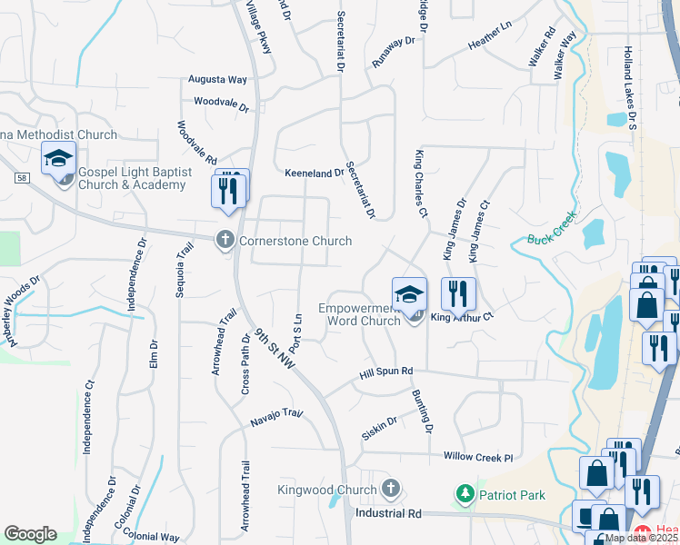 map of restaurants, bars, coffee shops, grocery stores, and more near 104 Mainsail Circle in Alabaster