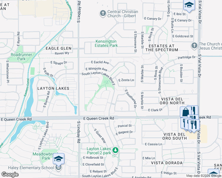map of restaurants, bars, coffee shops, grocery stores, and more near 1006 East Doral Avenue in Gilbert