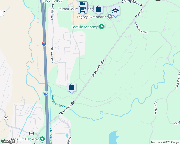 map of restaurants, bars, coffee shops, grocery stores, and more near 2421 County Road 11 in Pelham