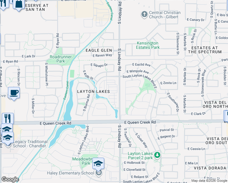 map of restaurants, bars, coffee shops, grocery stores, and more near 735 East Furness Drive in Gilbert