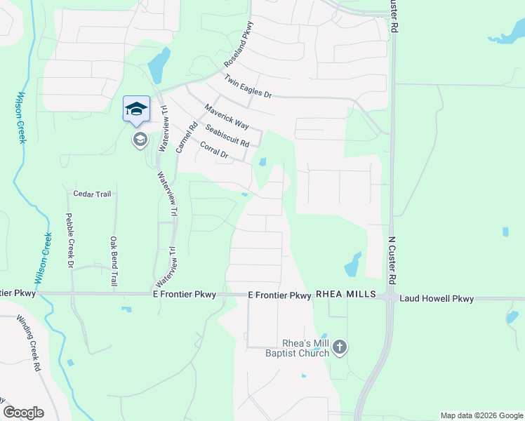 map of restaurants, bars, coffee shops, grocery stores, and more near 3155 Frontier Parkway in Prosper