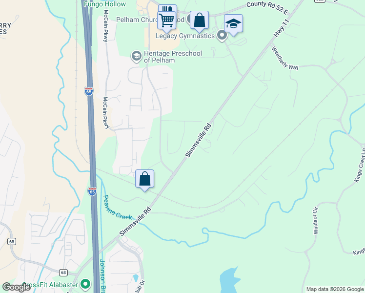 map of restaurants, bars, coffee shops, grocery stores, and more near 2421 County Road 11 in Pelham