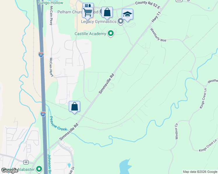 map of restaurants, bars, coffee shops, grocery stores, and more near 2486 Simmsville Road in Alabaster