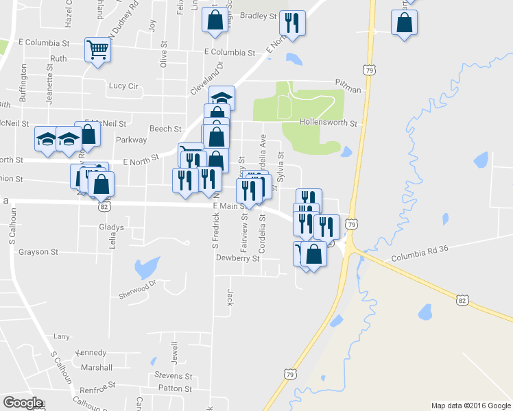 map of restaurants, bars, coffee shops, grocery stores, and more near 1412 E Main St in Magnolia