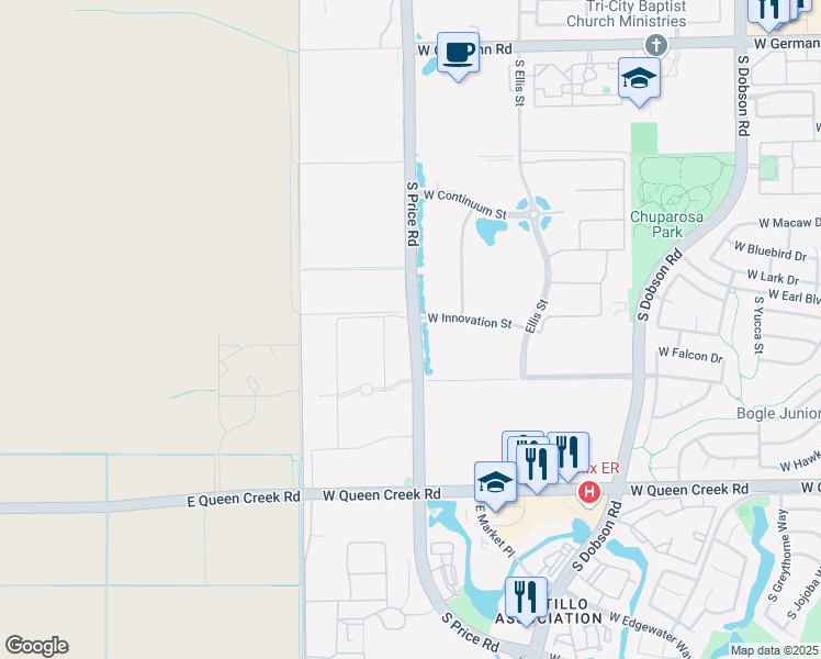 map of restaurants, bars, coffee shops, grocery stores, and more near 2646 South Price Road in Chandler