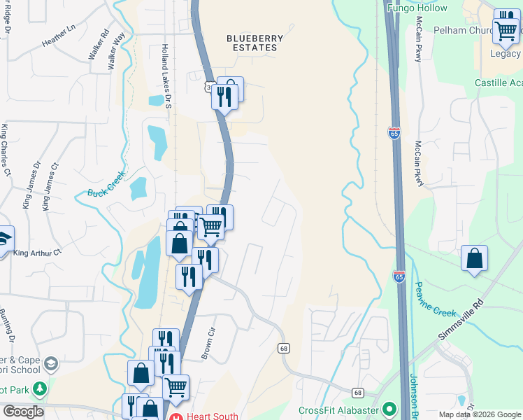 map of restaurants, bars, coffee shops, grocery stores, and more near 150 Highview Cove in Pelham