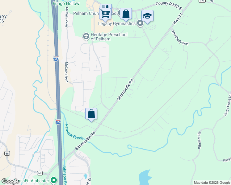 map of restaurants, bars, coffee shops, grocery stores, and more near 2421 County Road 11 in Pelham