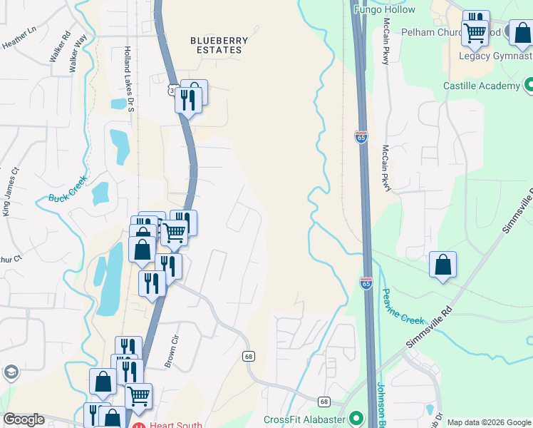 map of restaurants, bars, coffee shops, grocery stores, and more near 275 High Ridge Dr in Pelham