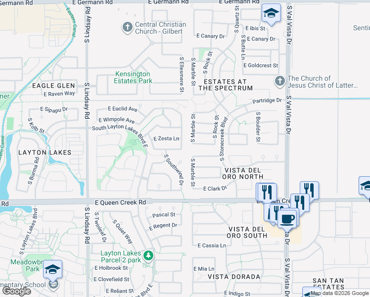 map of restaurants, bars, coffee shops, grocery stores, and more near 1231 East Lark Street in Gilbert
