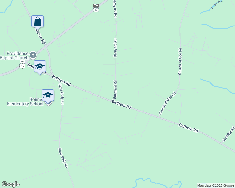 map of restaurants, bars, coffee shops, grocery stores, and more near 1152 Bethera Road in Bonneau