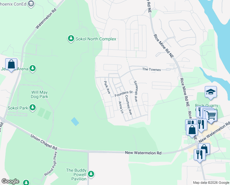 map of restaurants, bars, coffee shops, grocery stores, and more near 5412 Anna Lane in Tuscaloosa