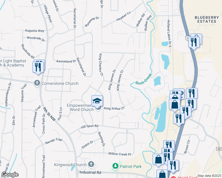 map of restaurants, bars, coffee shops, grocery stores, and more near 149 King James Court in Alabaster