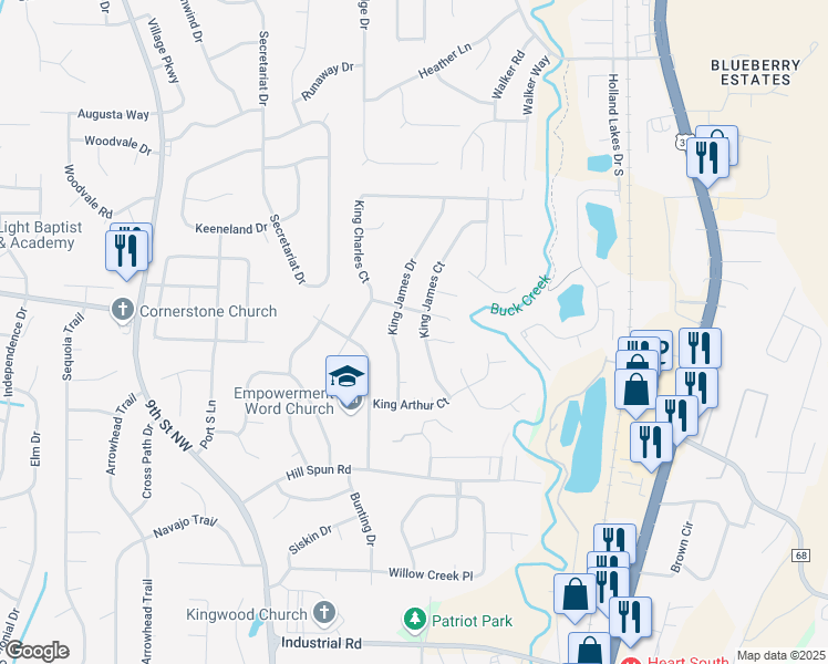 map of restaurants, bars, coffee shops, grocery stores, and more near 149 King James Court in Alabaster