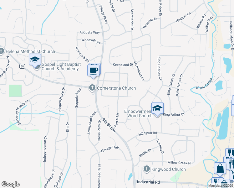 map of restaurants, bars, coffee shops, grocery stores, and more near 201 Port South Lane in Alabaster