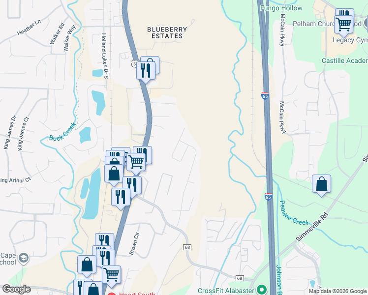 map of restaurants, bars, coffee shops, grocery stores, and more near 103 Highview Cove in Pelham