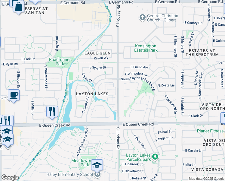map of restaurants, bars, coffee shops, grocery stores, and more near 735 East Furness Drive in Gilbert