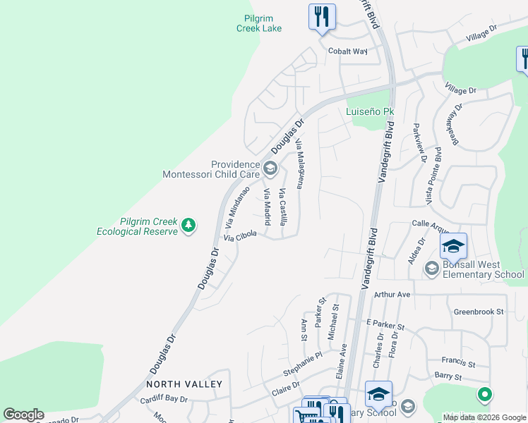 map of restaurants, bars, coffee shops, grocery stores, and more near 1374 Corte Alveo in Oceanside