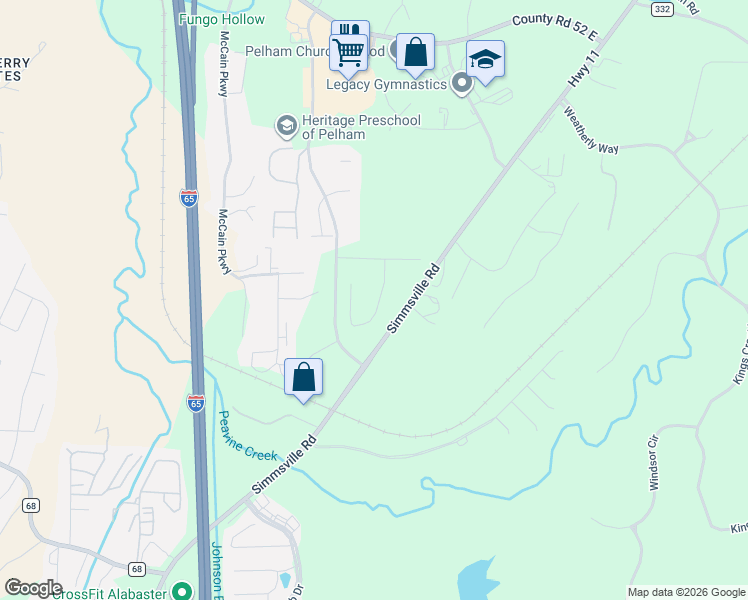 map of restaurants, bars, coffee shops, grocery stores, and more near 2421 County Road 11 in Pelham