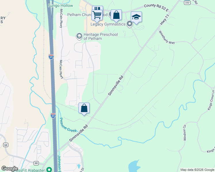 map of restaurants, bars, coffee shops, grocery stores, and more near 2421 County Road 11 in Pelham