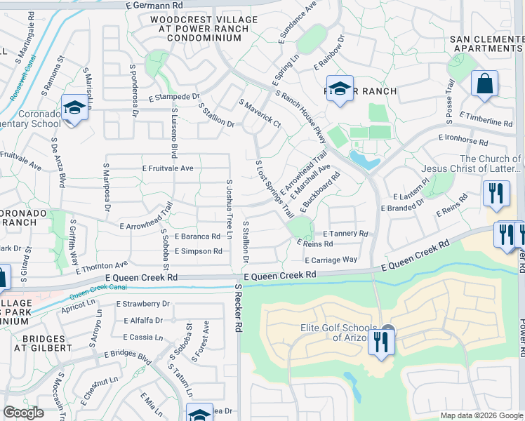 map of restaurants, bars, coffee shops, grocery stores, and more near 4068 East Marshall Avenue in Gilbert