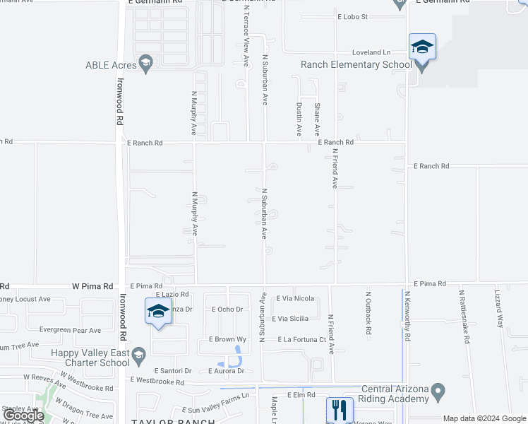 map of restaurants, bars, coffee shops, grocery stores, and more near 42758 North Suburban Avenue in San Tan Valley