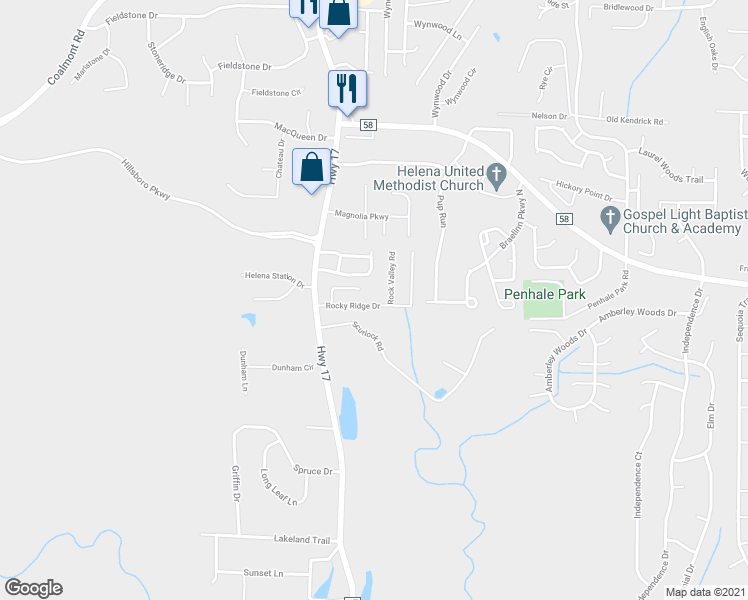 map of restaurants, bars, coffee shops, grocery stores, and more near 205 Rocky Ridge Drive in Helena