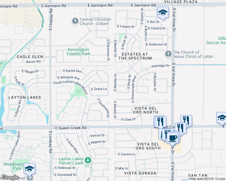 map of restaurants, bars, coffee shops, grocery stores, and more near 1231 East Lark Street in Gilbert