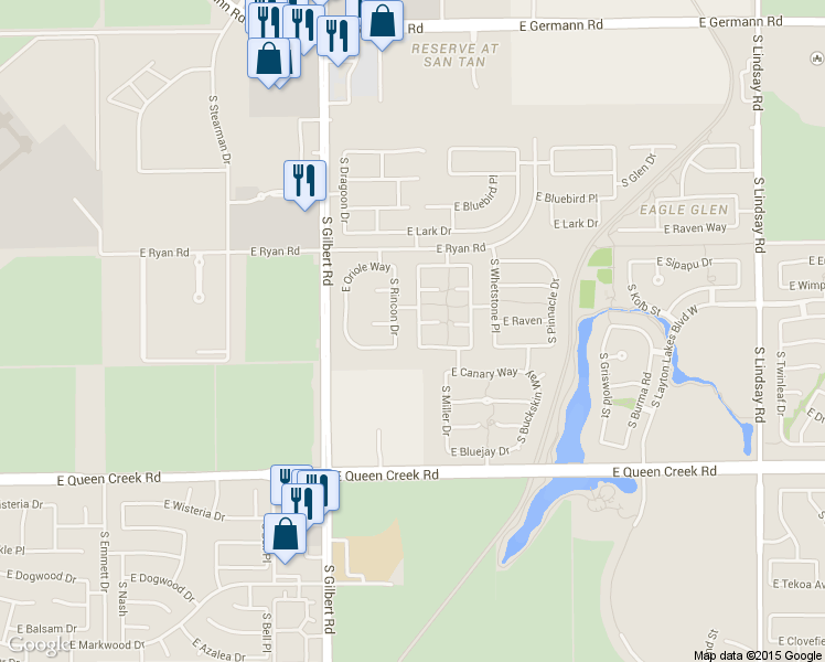 map of restaurants, bars, coffee shops, grocery stores, and more near 2704 South Four Peaks Way in Chandler